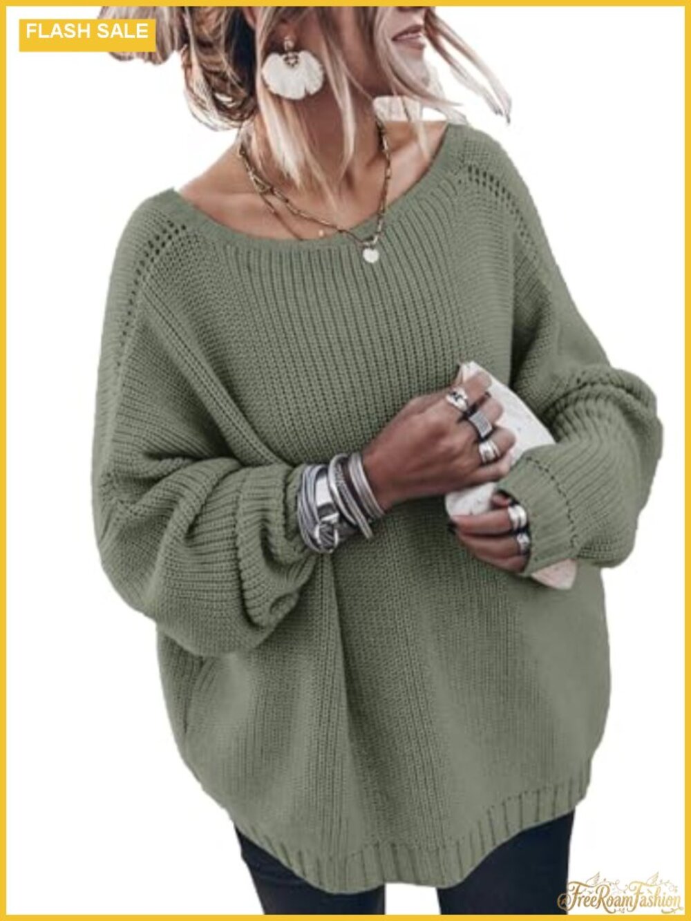 Oversized Cotton Long Sleeve Knit Pullover Sweater